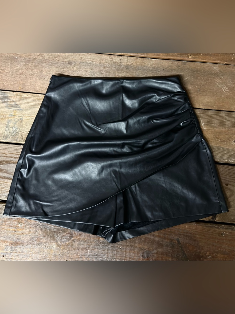Zara Black Faux Leather Mini Skort